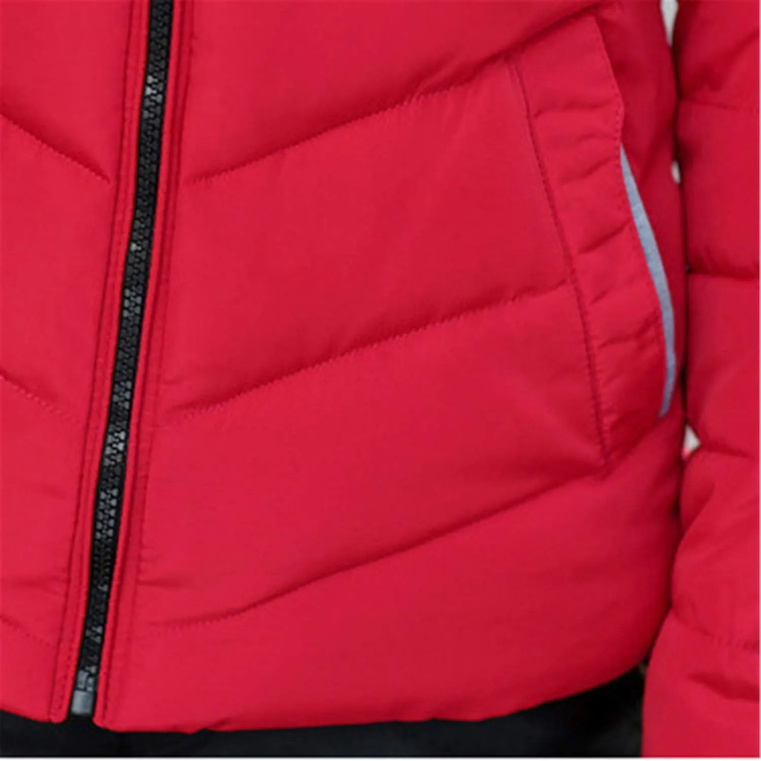 Andongnywell Women Parka Jacket Warm Stand Collar Cotton Quilted Down Coat Hooded Light Weight Short Down Jacket (Red,Medium)