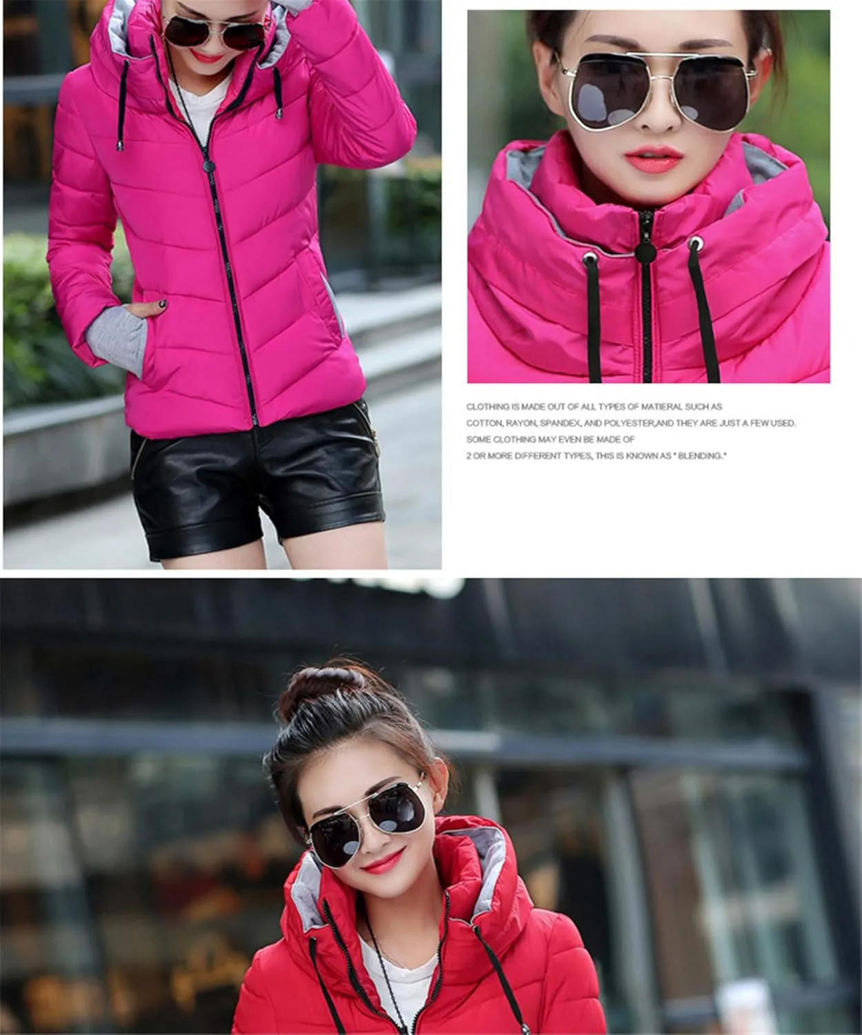 Andongnywell Women Parka Jacket Warm Stand Collar Cotton Quilted Down Coat Hooded Light Weight Short Down Jacket (Red,Medium)