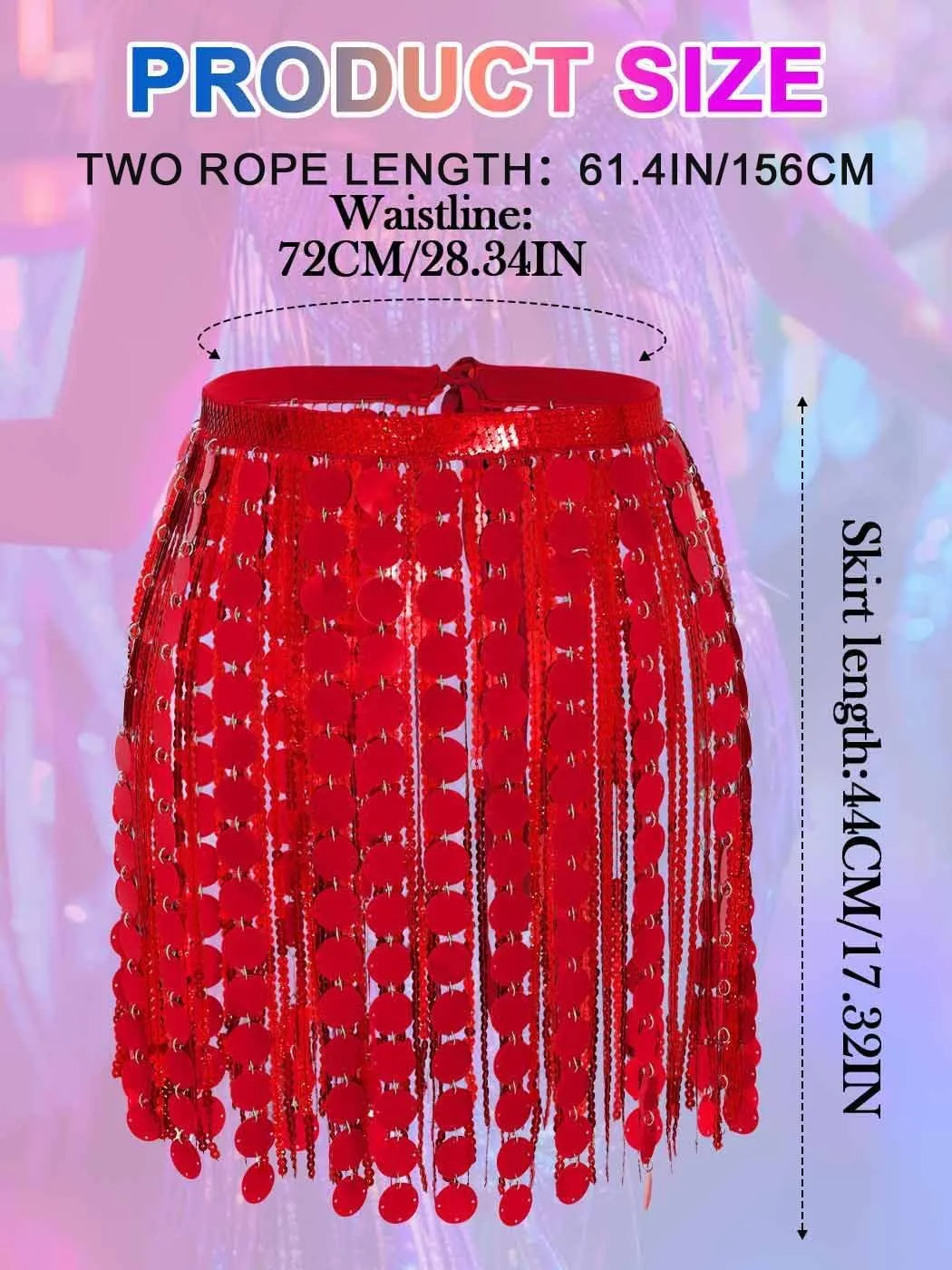 Aukmla Women Sparkly Sequin Belly Dance Skirt Fringe Festival Hip Scarf Dots Tassel Skirts