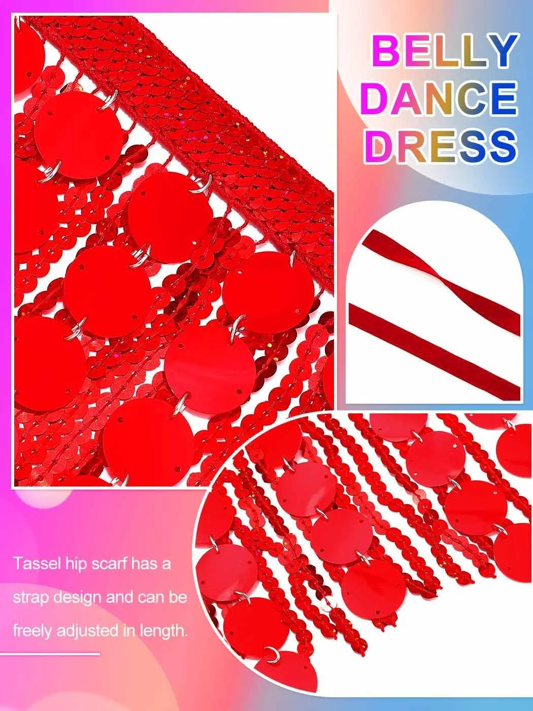 Aukmla Women Sparkly Sequin Belly Dance Skirt Fringe Festival Hip Scarf Dots Tassel Skirts