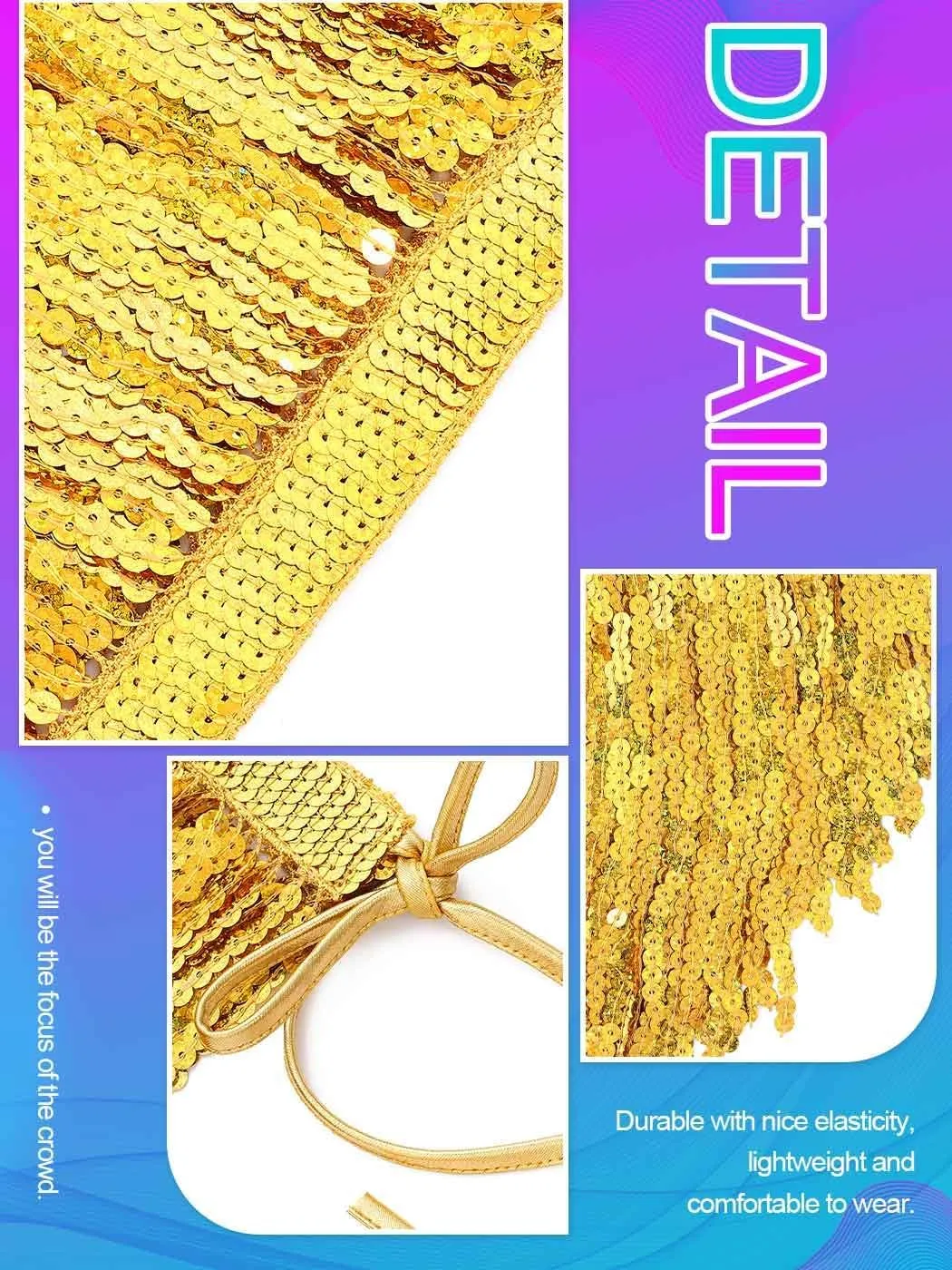 Aukmla Women Sparkly Sequin Tassel Skirt Belly Dance Hip Scarf Festival Fringe Wrap Skirts