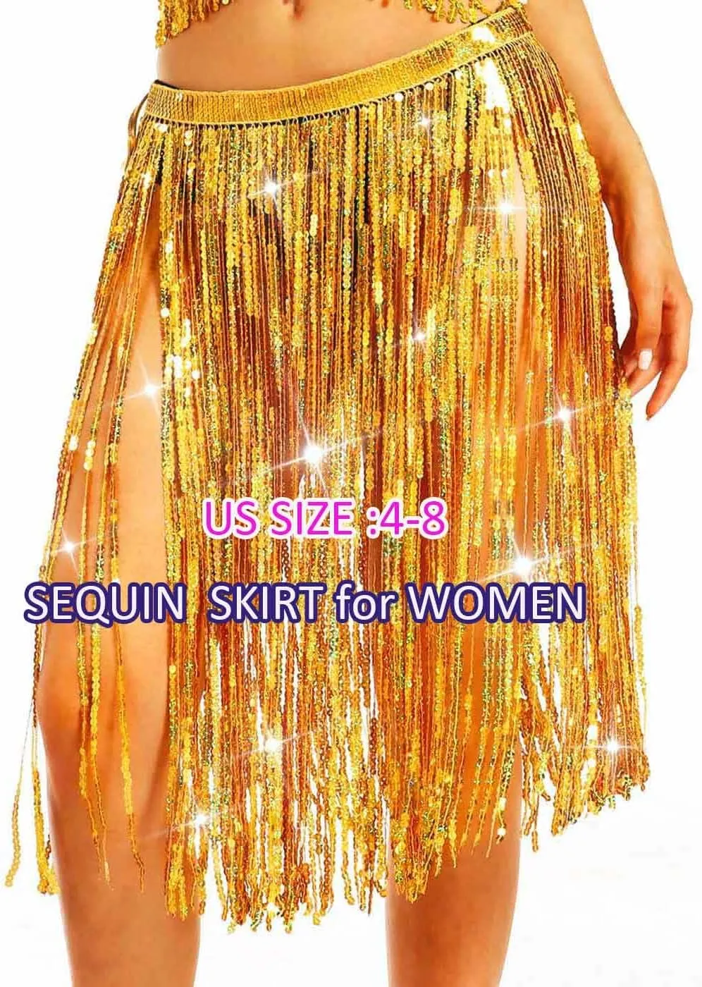 Aukmla Women Sparkly Sequin Tassel Skirt Belly Dance Hip Scarf Festival Fringe Wrap Skirts