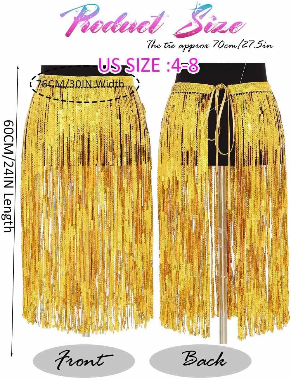 Aukmla Women Sparkly Sequin Tassel Skirt Belly Dance Hip Scarf Festival Fringe Wrap Skirts