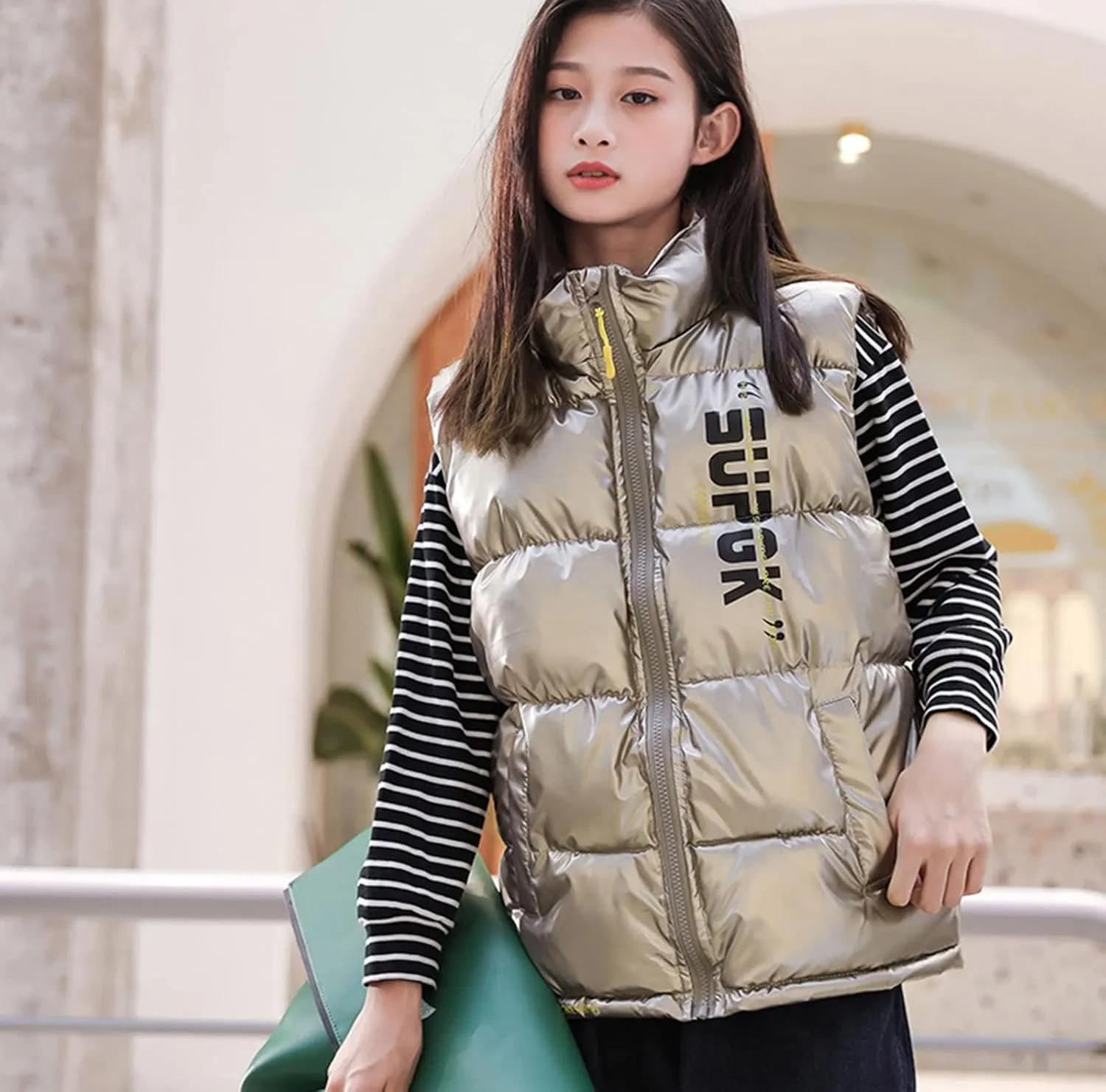Boys Girls Puffer Vest Winter Coat Warm Lightweight Toddler Vest Outerwear High Neck Cute Sleeveless Down Jacket Coat