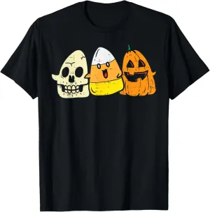 Candy Corn Skeleton Skull Pumpkin Fun Halloween Costume Kids T-Shirt