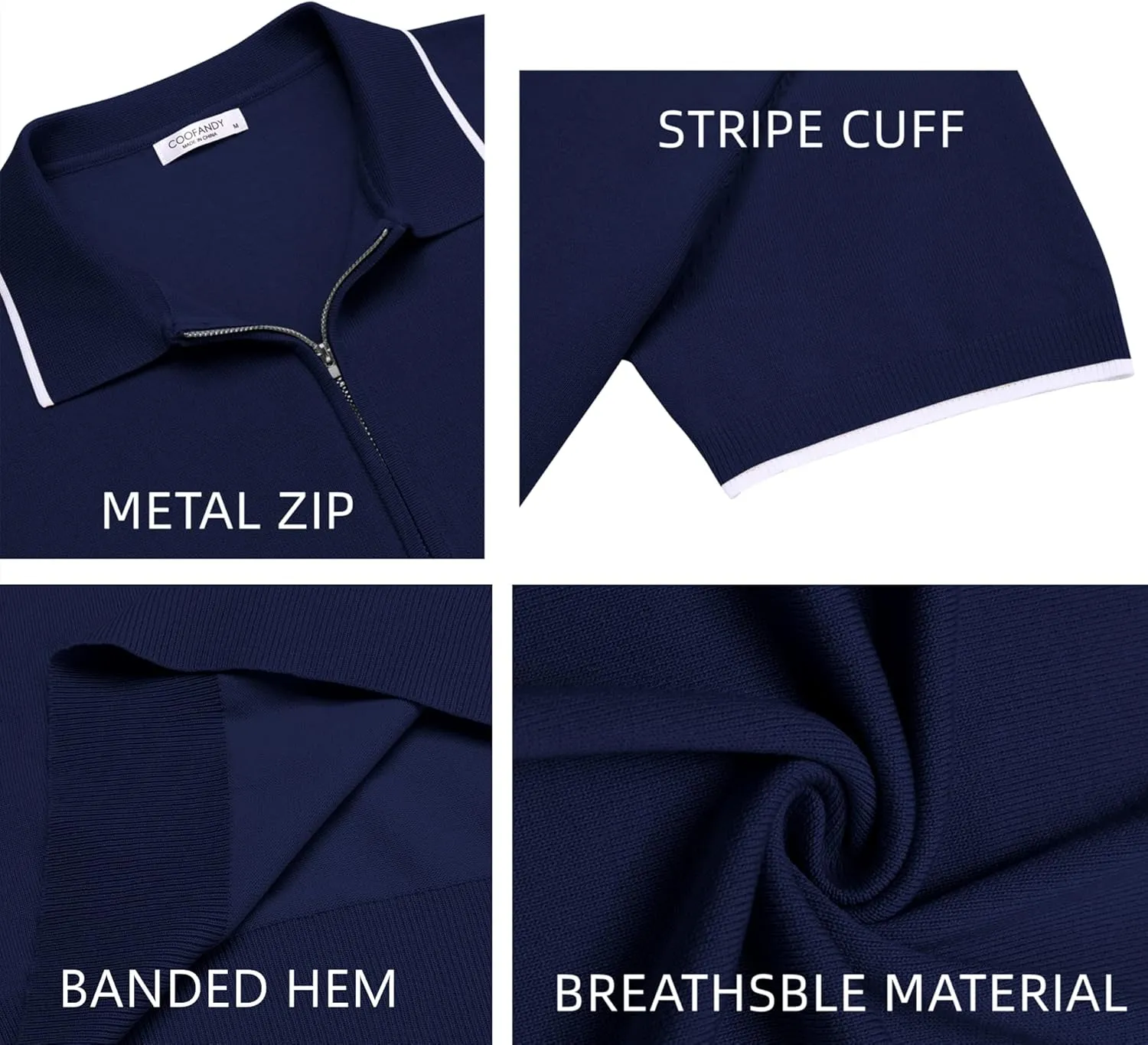COOFANDY Men's Zipper Polo Shirt Casual Knit Short Sleeve Polo T Shirt Classic Fit Shirts