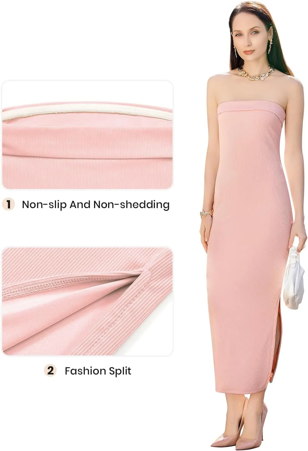 Cosy Pyro Womens Bodycon Long Dresses Summer Fitted Dress Maxi Tube Dress Ribbed Strapless Side Slit