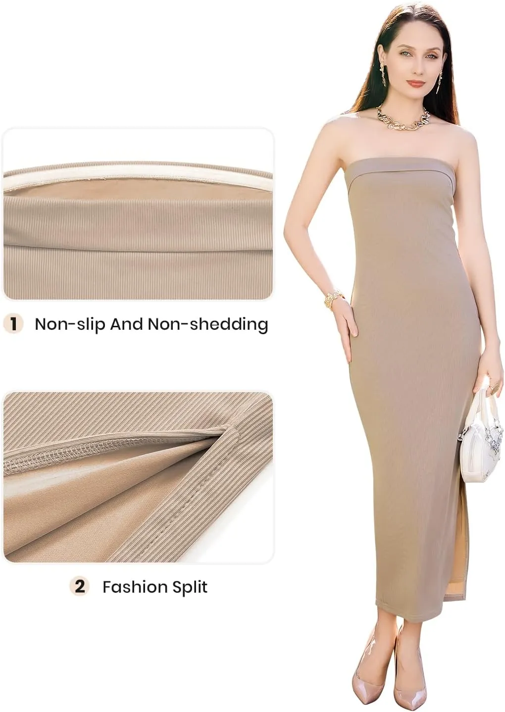 Cosy Pyro Womens Bodycon Long Dresses Summer Fitted Dress Maxi Tube Dress Ribbed Strapless Side Slit