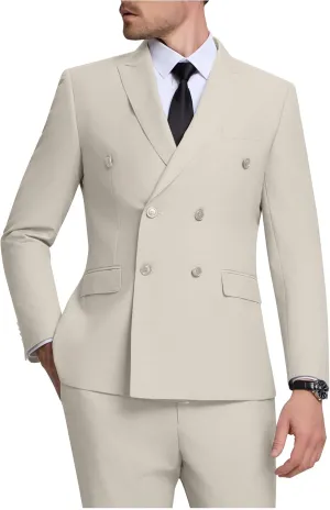 Double Breasted Suit Men Slim Fit 2 Pieces Suit Blazer Pants Formal 2 Button Tuxedo Jacket for Wedding Business Prom