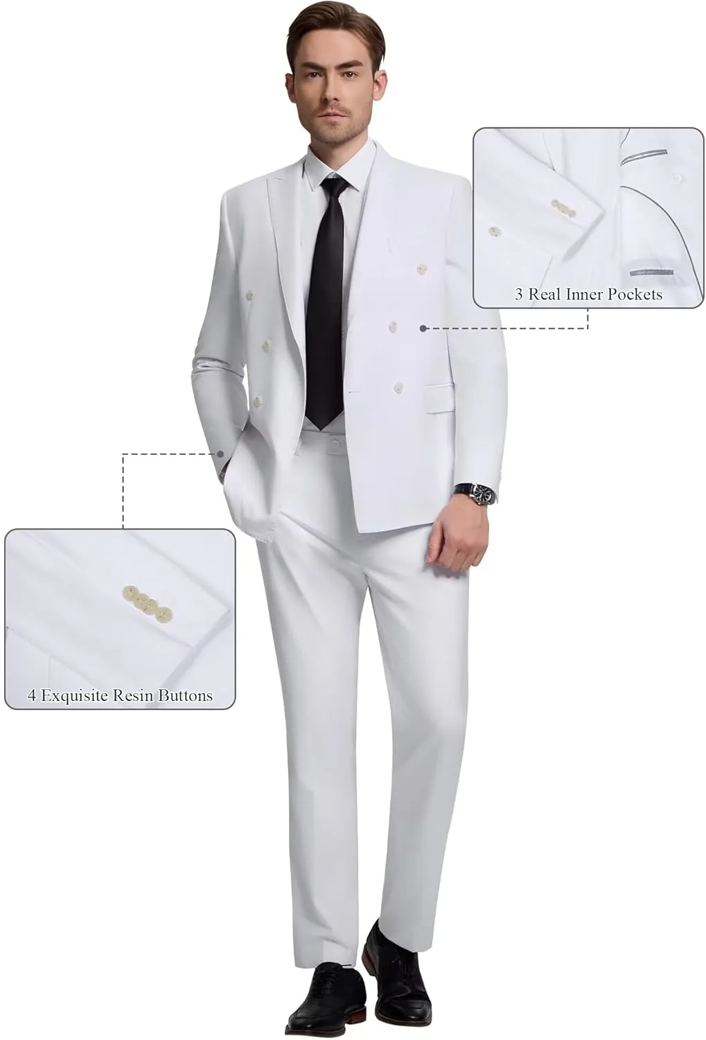 Double Breasted Suit Men Slim Fit 2 Pieces Suit Blazer Pants Formal 2 Button Tuxedo Jacket for Wedding Business Prom