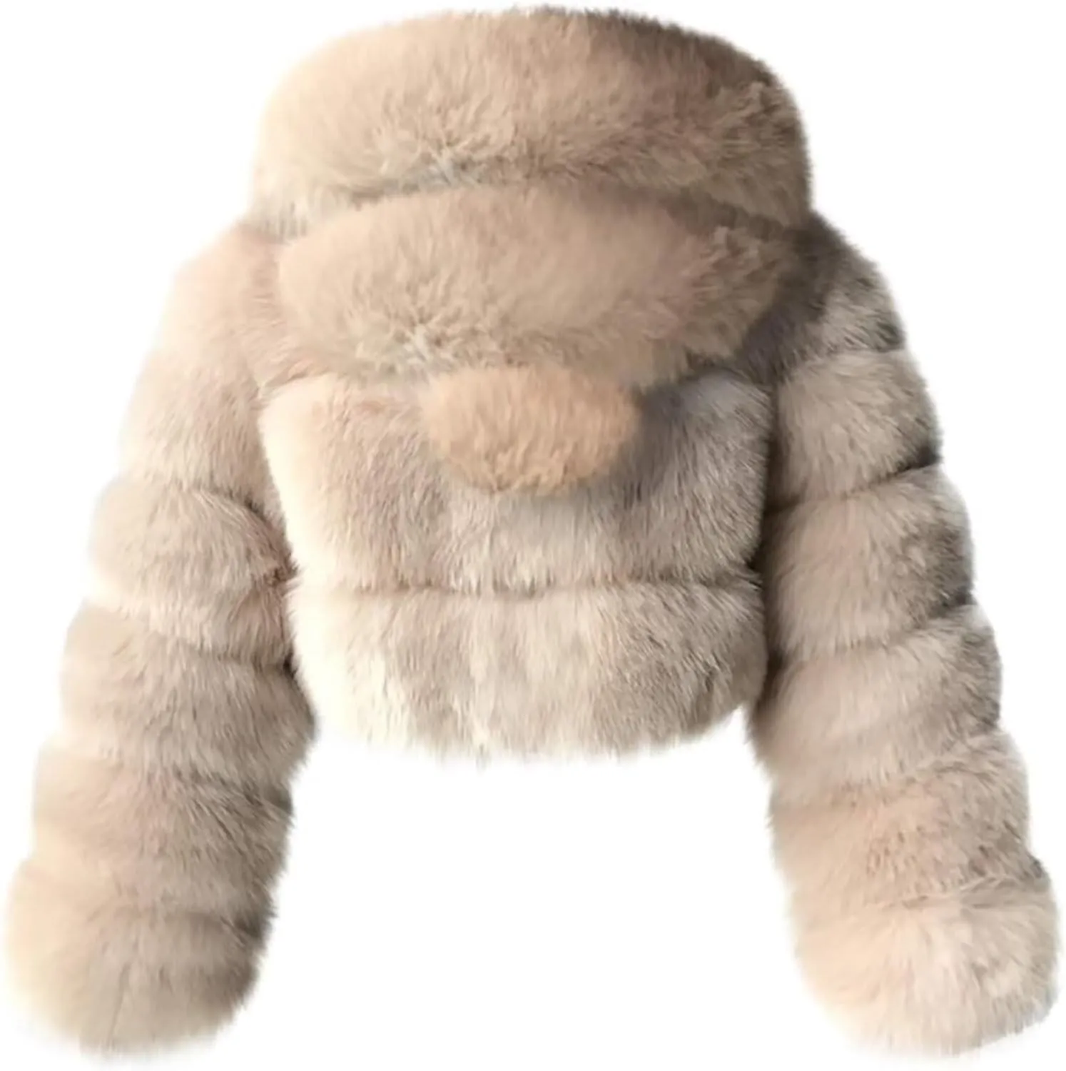 Faux Fur Coat Women Cropped Bubble Coats Fleece Short Warm Jackets Plus Size Winter Coats for Women with Hood