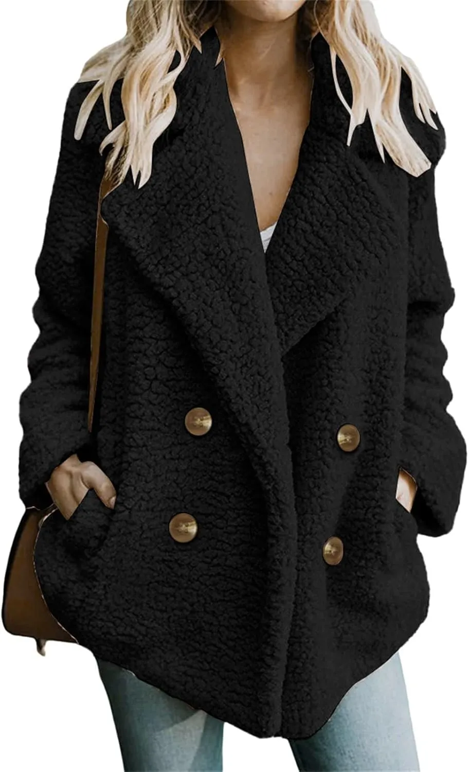 Faux Fur Winter Coats Sherpa Fleece Jacket Teddy Coat for Women Button Down Shearling Oversized Shacket Jackets
