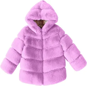 Girls Faux Fur Jacket Plush Sherpa Teddy Coat with Hood Toddler Winter Coats Warm Fuzzy Jackets Trendy Outwear