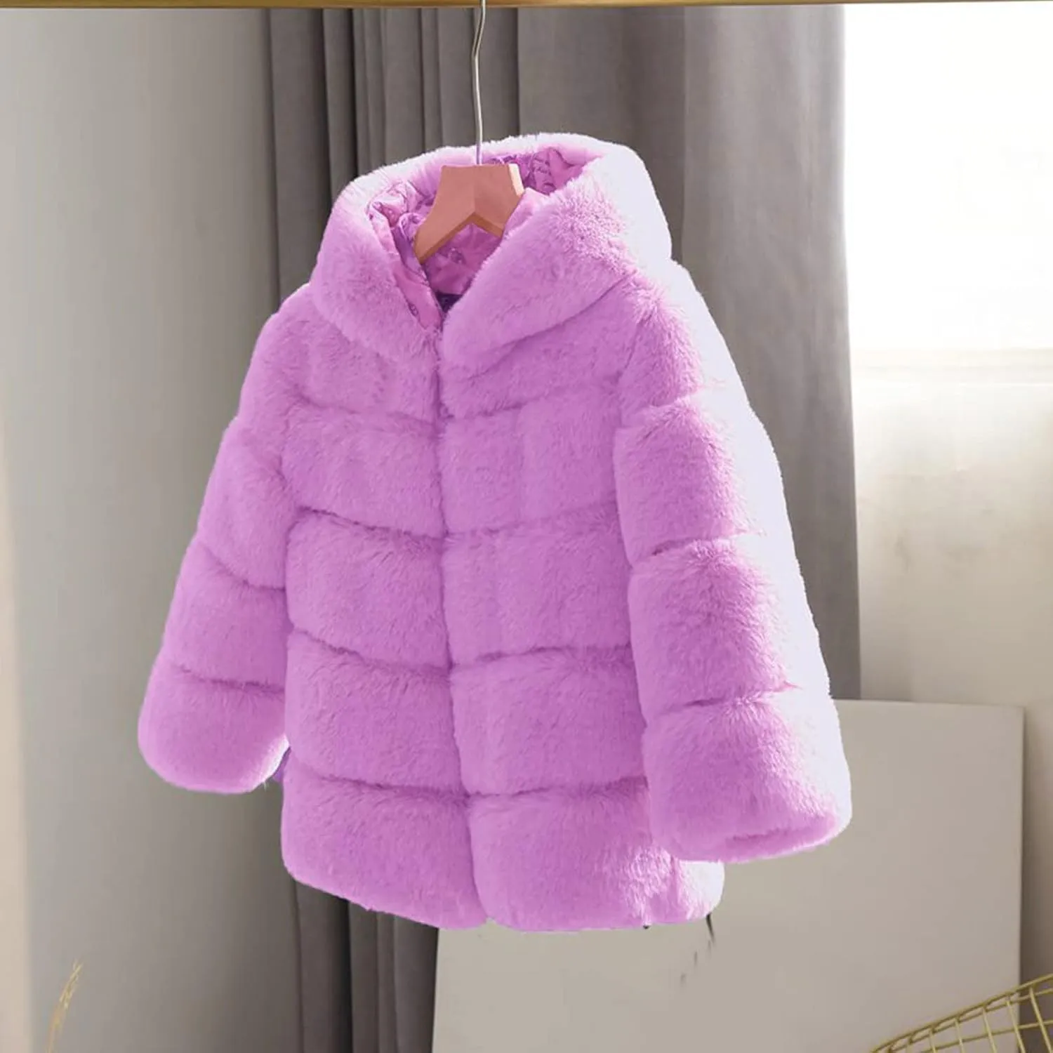 Girls Faux Fur Jacket Plush Sherpa Teddy Coat with Hood Toddler Winter Coats Warm Fuzzy Jackets Trendy Outwear