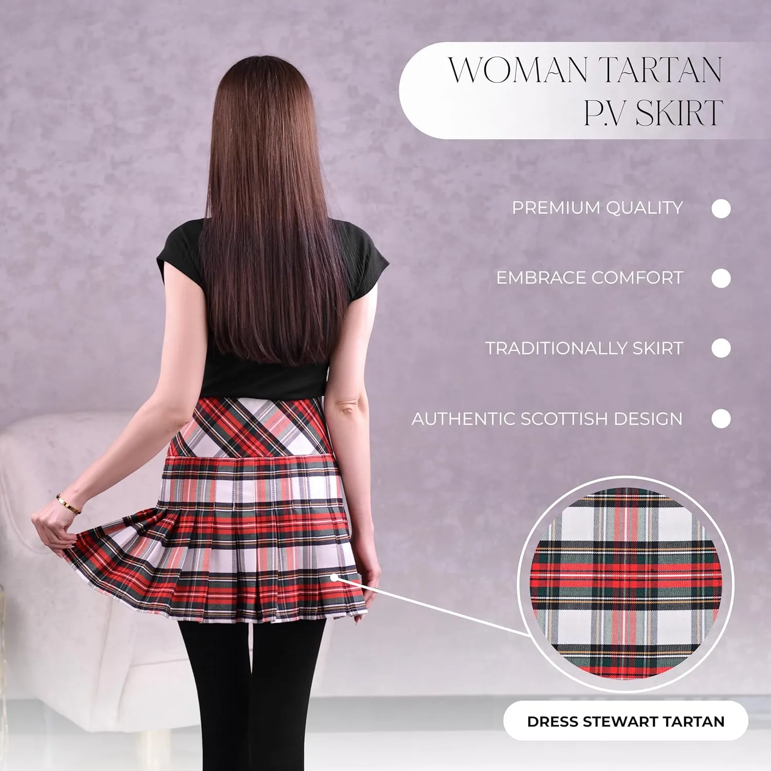 Highland Redstone Women's Skirt Plaid Tartan Mini Kilt Skirt in Traditional Touch