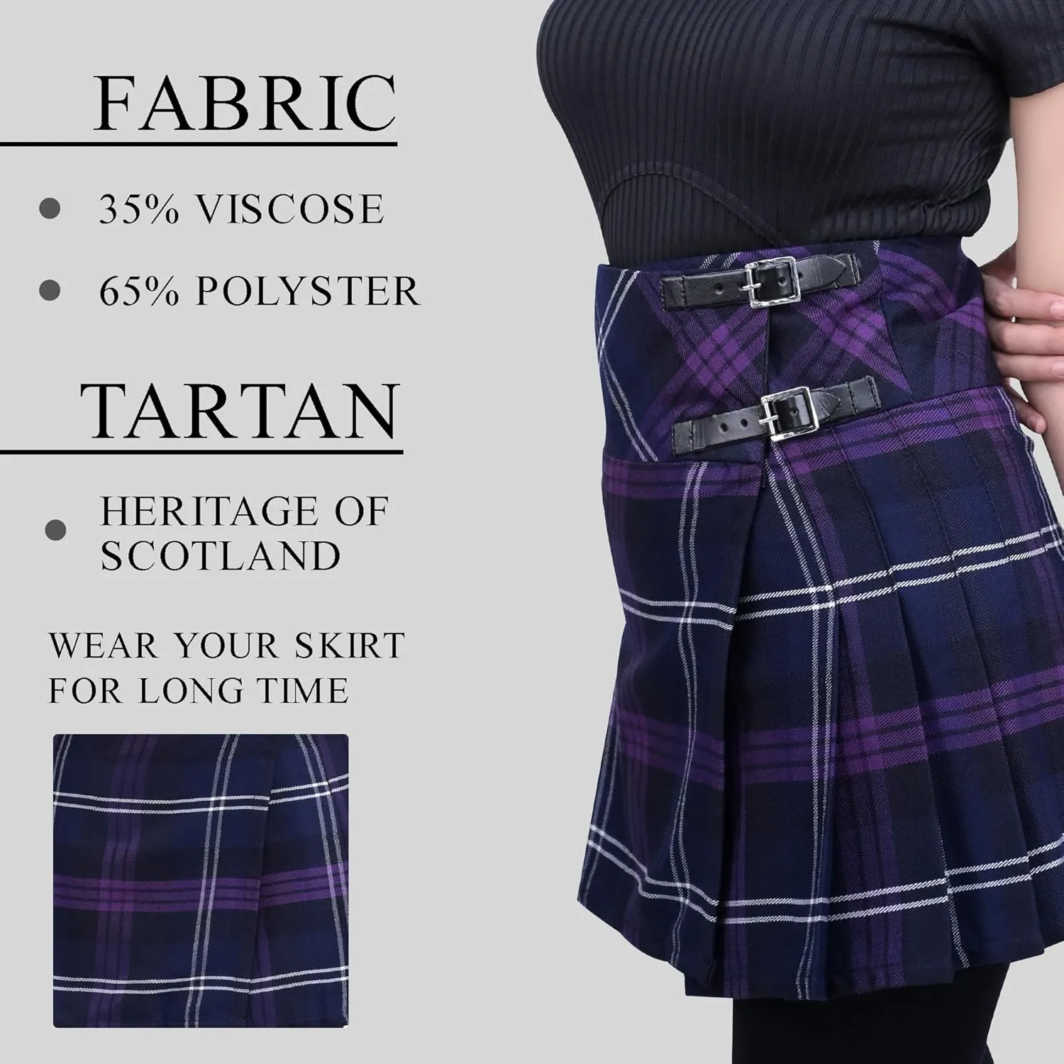 Highland Redstone Women's Skirt Plaid Tartan Mini Kilt Skirt in Traditional Touch