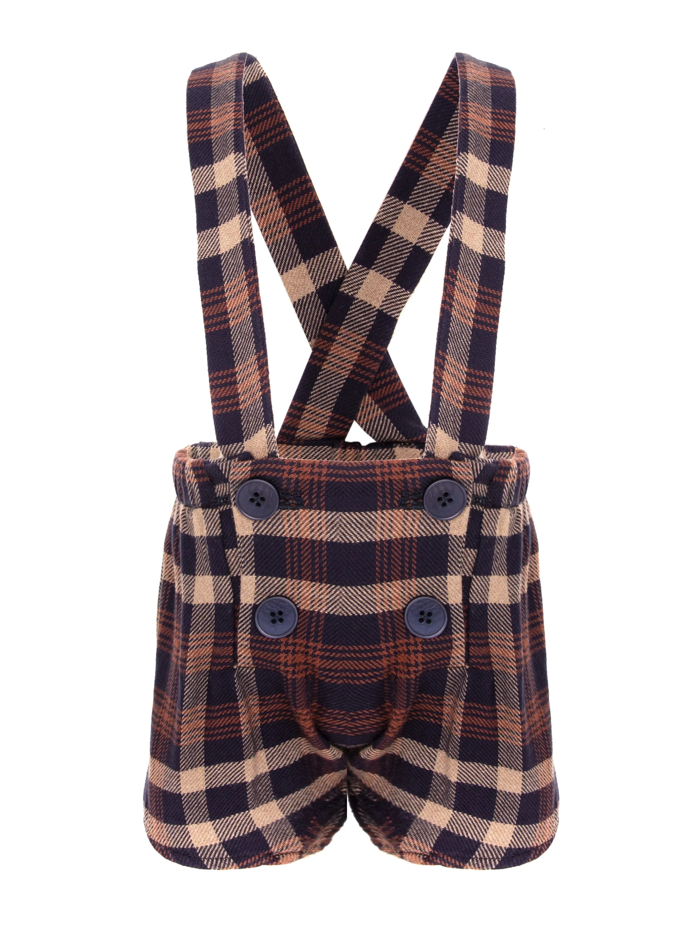 JOELLE BLOOMERS IN BROWN AND BLUE PLAIDS AND SUSPENDERS