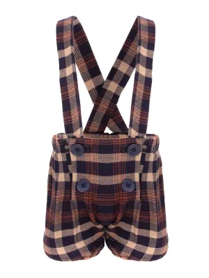 JOELLE BLOOMERS IN BROWN AND BLUE PLAIDS AND SUSPENDERS