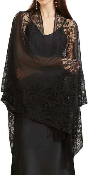 Lace Shawls and Wraps for Women 1920s Pashmina Cape Cardigan for Evening Wedding Gatsby Costume Party
