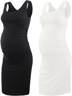 Liu & Qu Women's Maternity Sleeveless Tank Dresses Side Ruching Bodycon Dress for Daily Wearing or Baby Shower