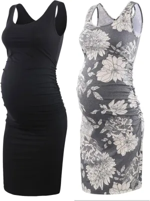 Liu & Qu Women's Maternity Sleeveless Tank Dresses Side Ruching Bodycon Dress for Daily Wearing or Baby Shower