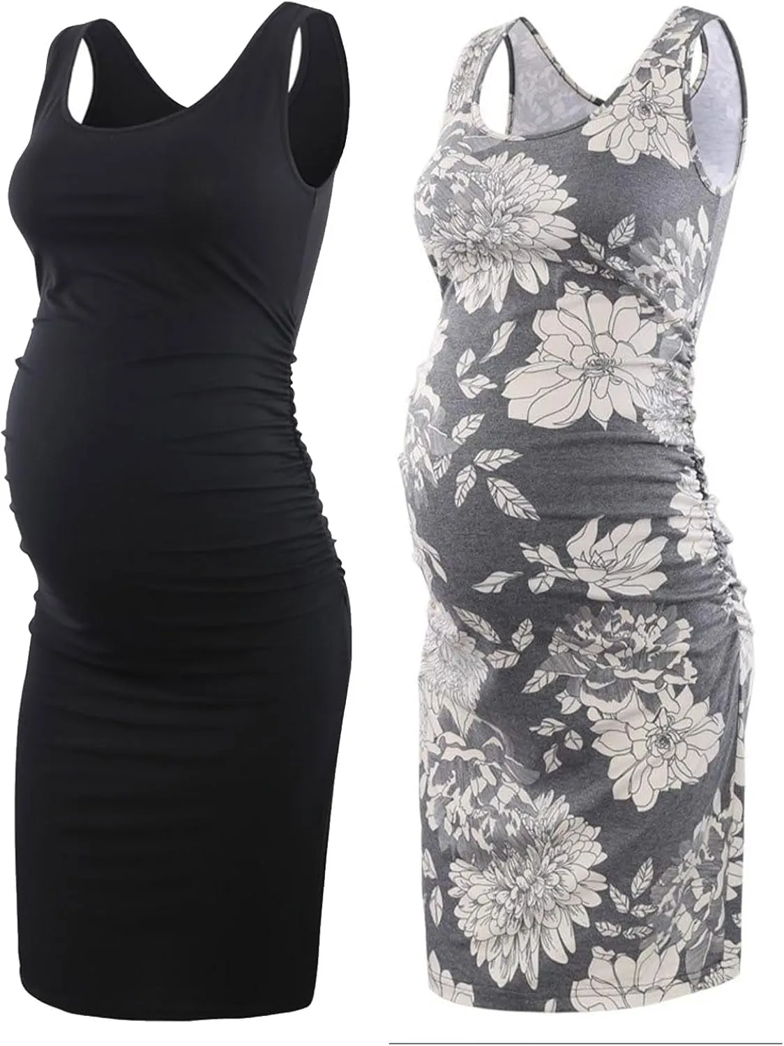 Liu & Qu Women's Maternity Sleeveless Tank Dresses Side Ruching Bodycon Dress for Daily Wearing or Baby Shower