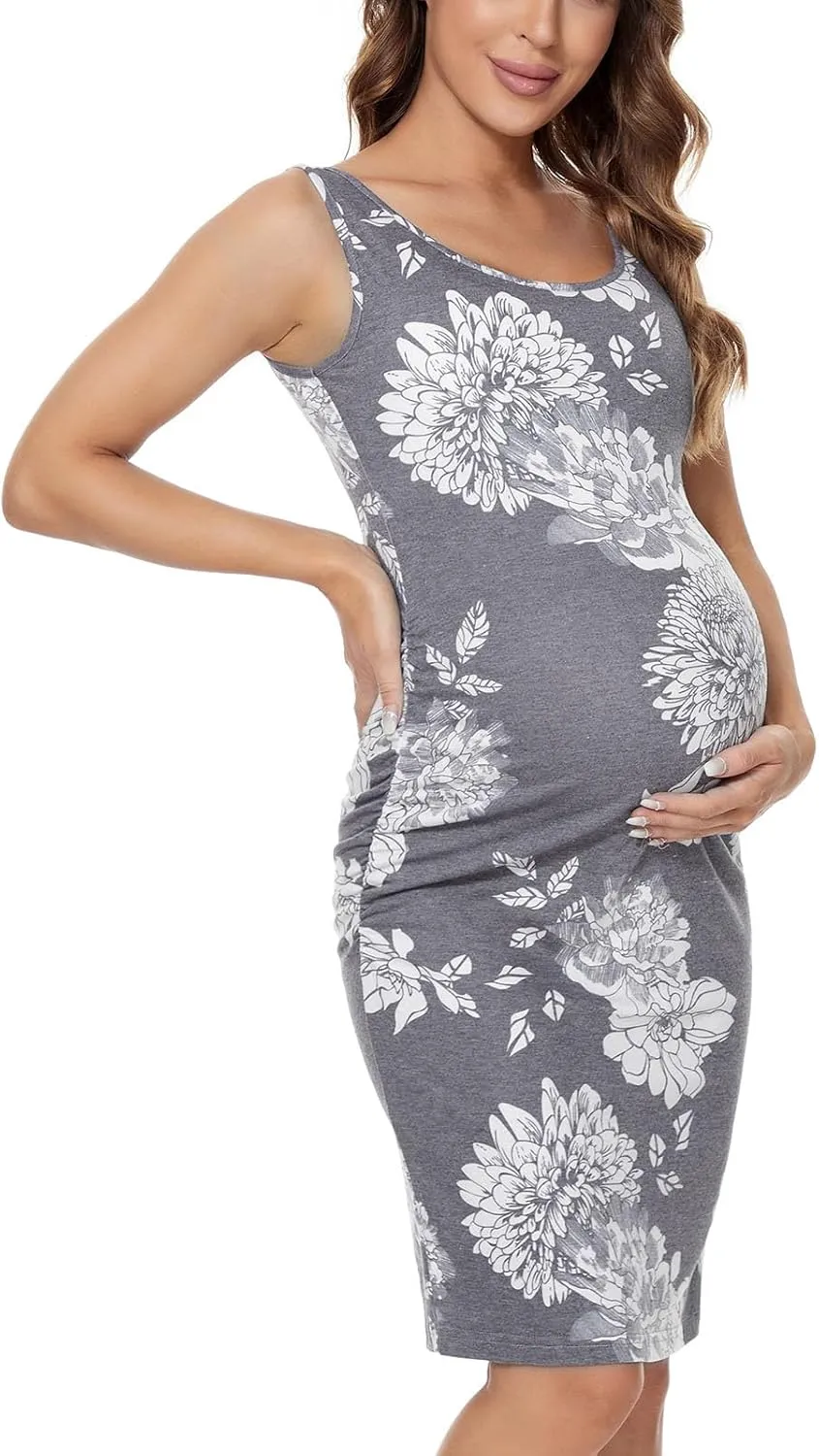 Liu & Qu Women's Maternity Sleeveless Tank Dresses Side Ruching Bodycon Dress for Daily Wearing or Baby Shower