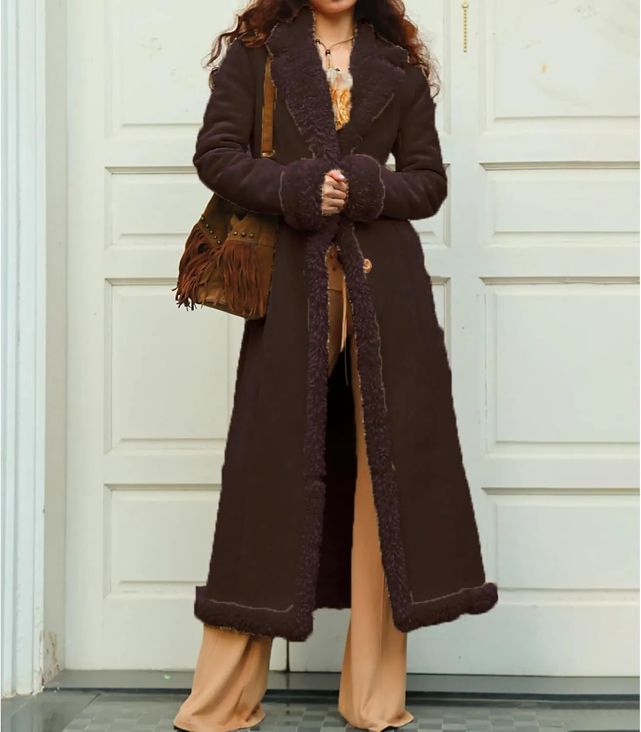 Long Jackets for Women Trendy Winter Open Front Cardigan Faux Fur Warm Trim Parka Outwear Casual Loose with Pockets