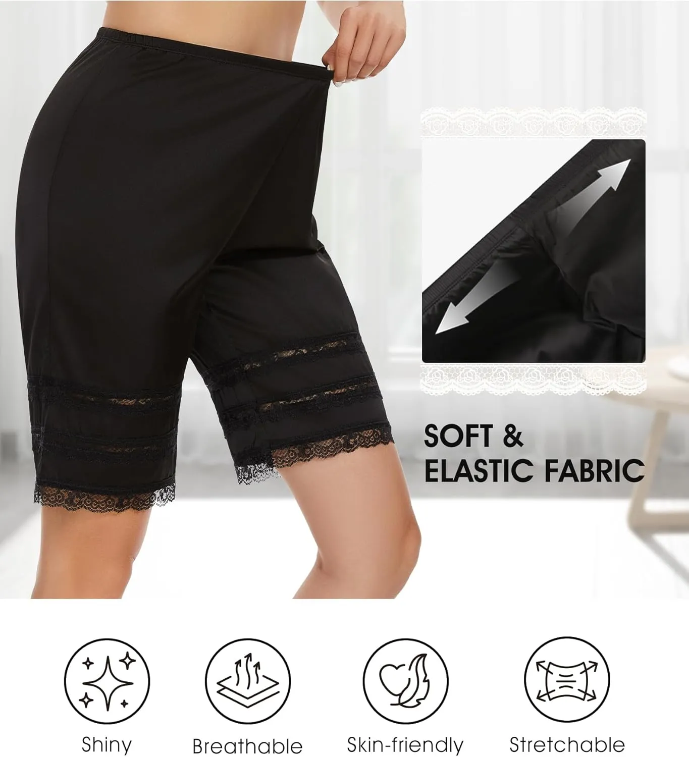 MANCYFIT Bloomers for Women Satin Pettipants for Under Dresses Culottes Slip 9" Inseam Half Slip Shorts
