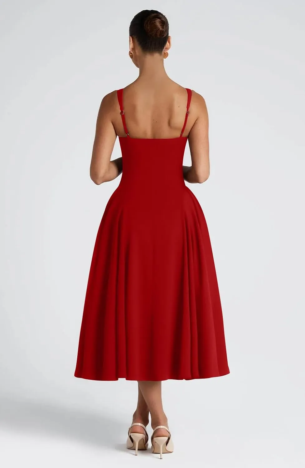 Memoriesea Women's Elegant Square Neck Swing A Line Wedding Evening Party Midi Dress