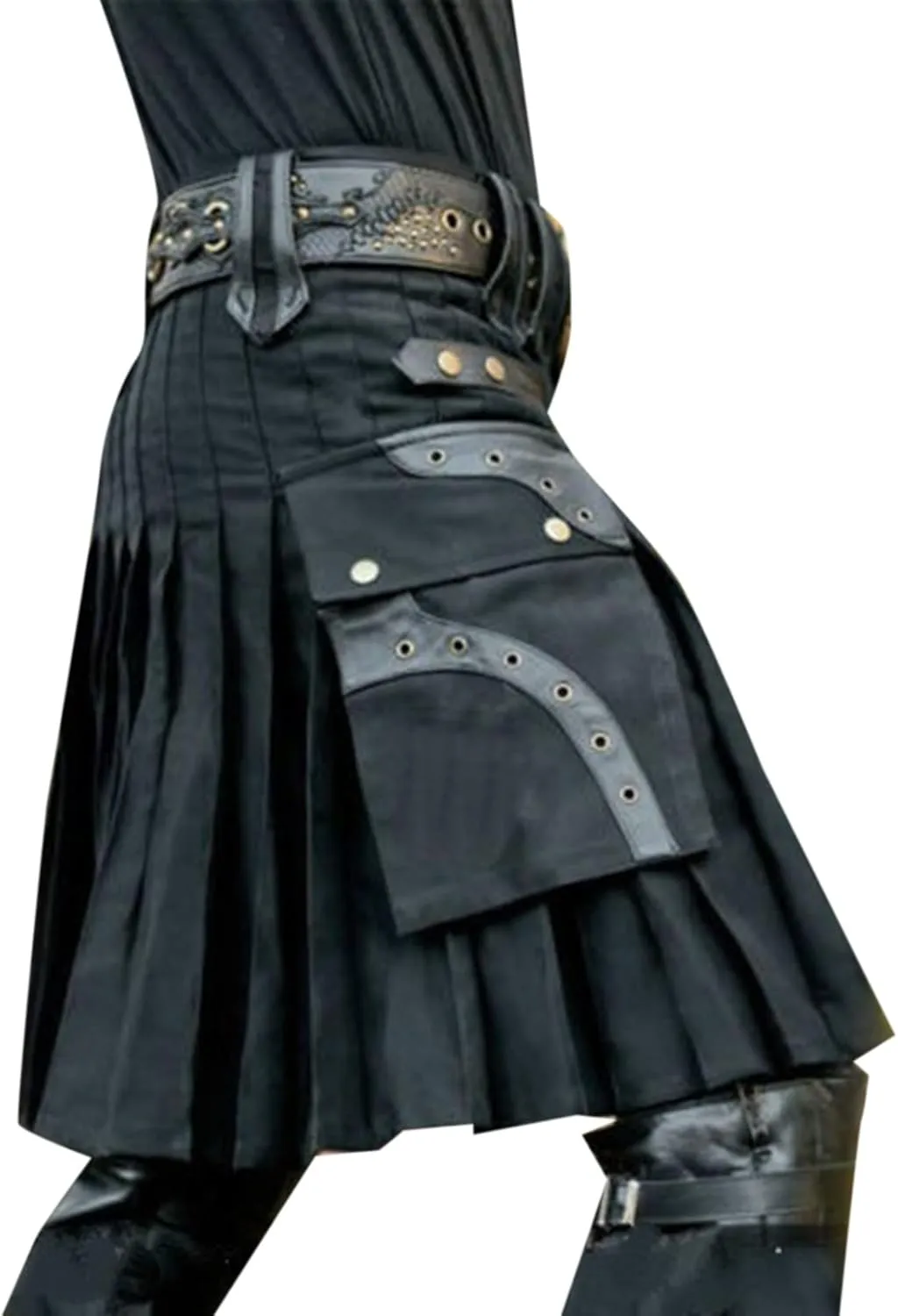 Men Tartan Scottish Style Kilts Medieval Kendo Costume Sport Utility Kilt Plaid Contrast Waistband Pleated Skirt