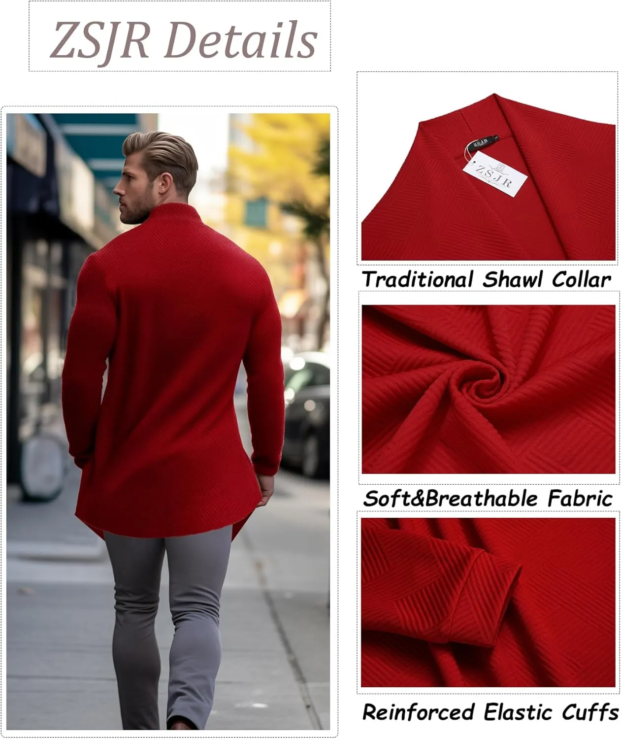 Mens Cardigan Texture Fashion Long Sleeve Shawl Casual Open Front Drape Cape Overcoat