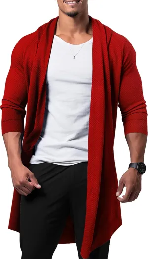 Mens Cardigan Texture Fashion Long Sleeve Shawl Casual Open Front Drape Cape Overcoat