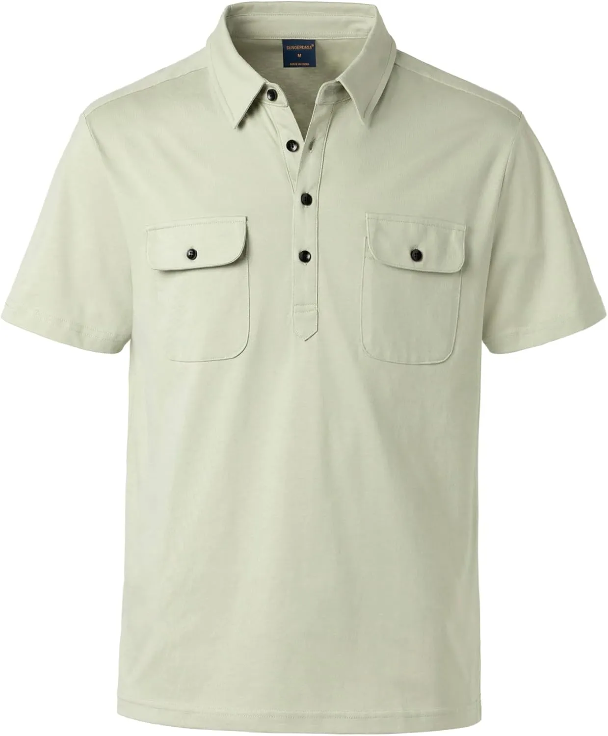 Mens Short Sleeve Polo Shirt Cotton Golf T-Shirt Work Shirts with 2 Pockets