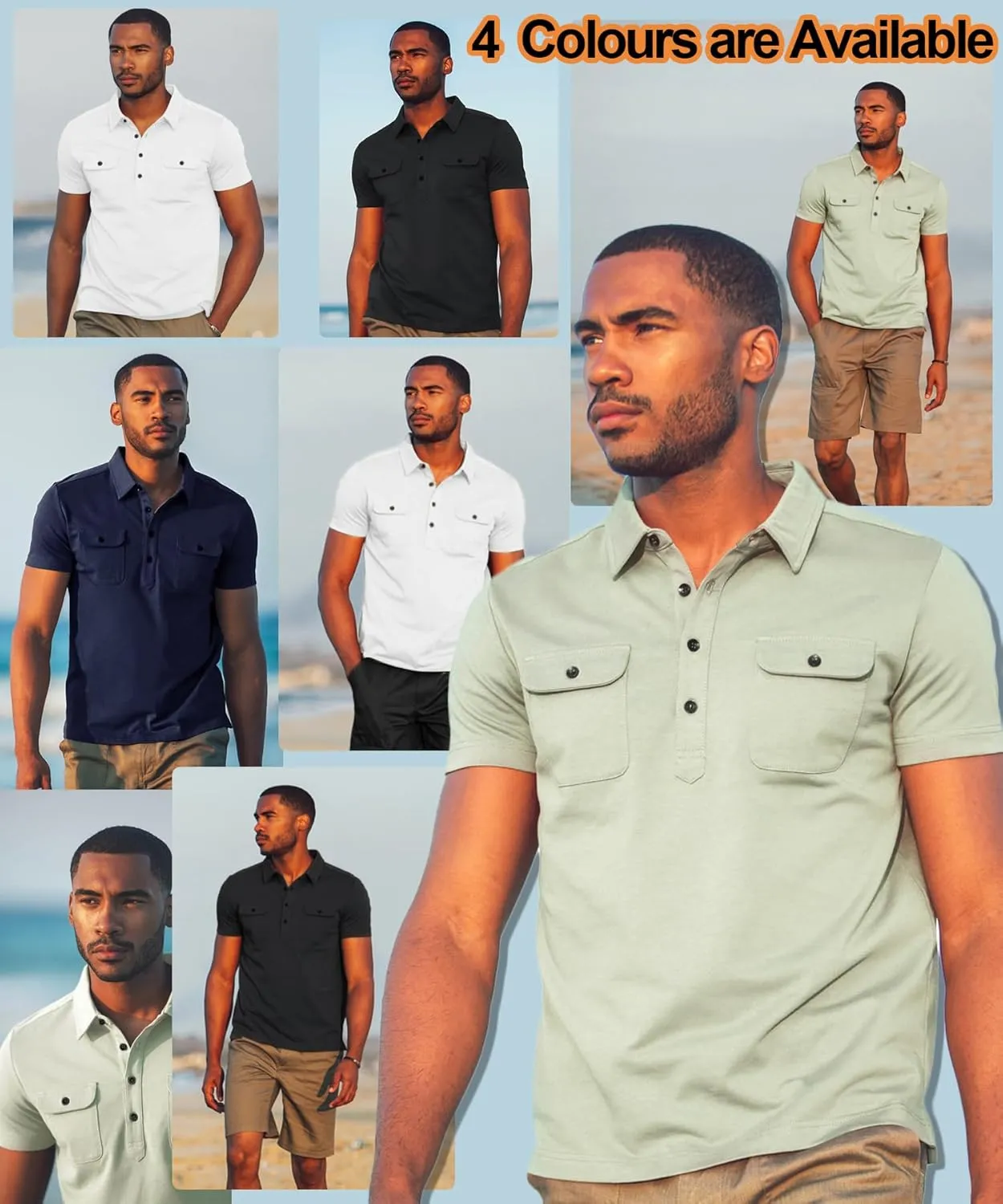 Mens Short Sleeve Polo Shirt Cotton Golf T-Shirt Work Shirts with 2 Pockets