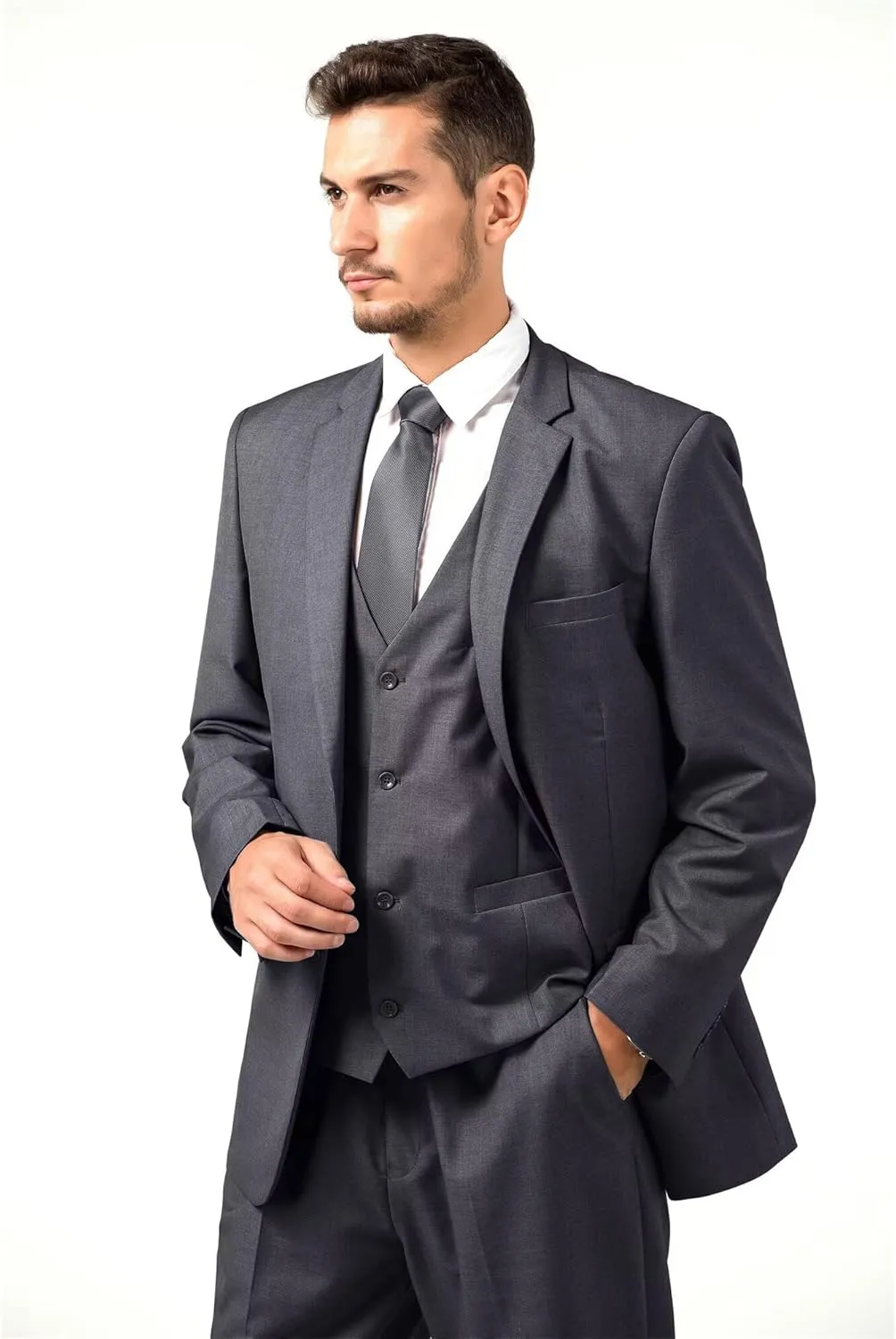 Mens Suit 3 Piece Set Slim Fit Wedding Groomsmen Suit for Men Two Buttons Suits Set Solid Jacket Vest Pants with Tie