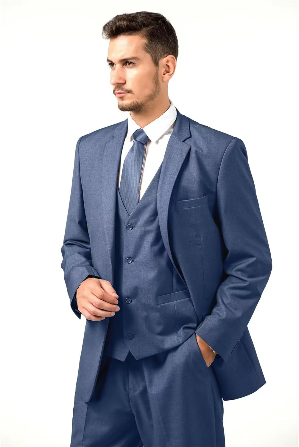 Mens Suit 3 Piece Set Slim Fit Wedding Groomsmen Suit for Men Two Buttons Suits Set Solid Jacket Vest Pants with Tie