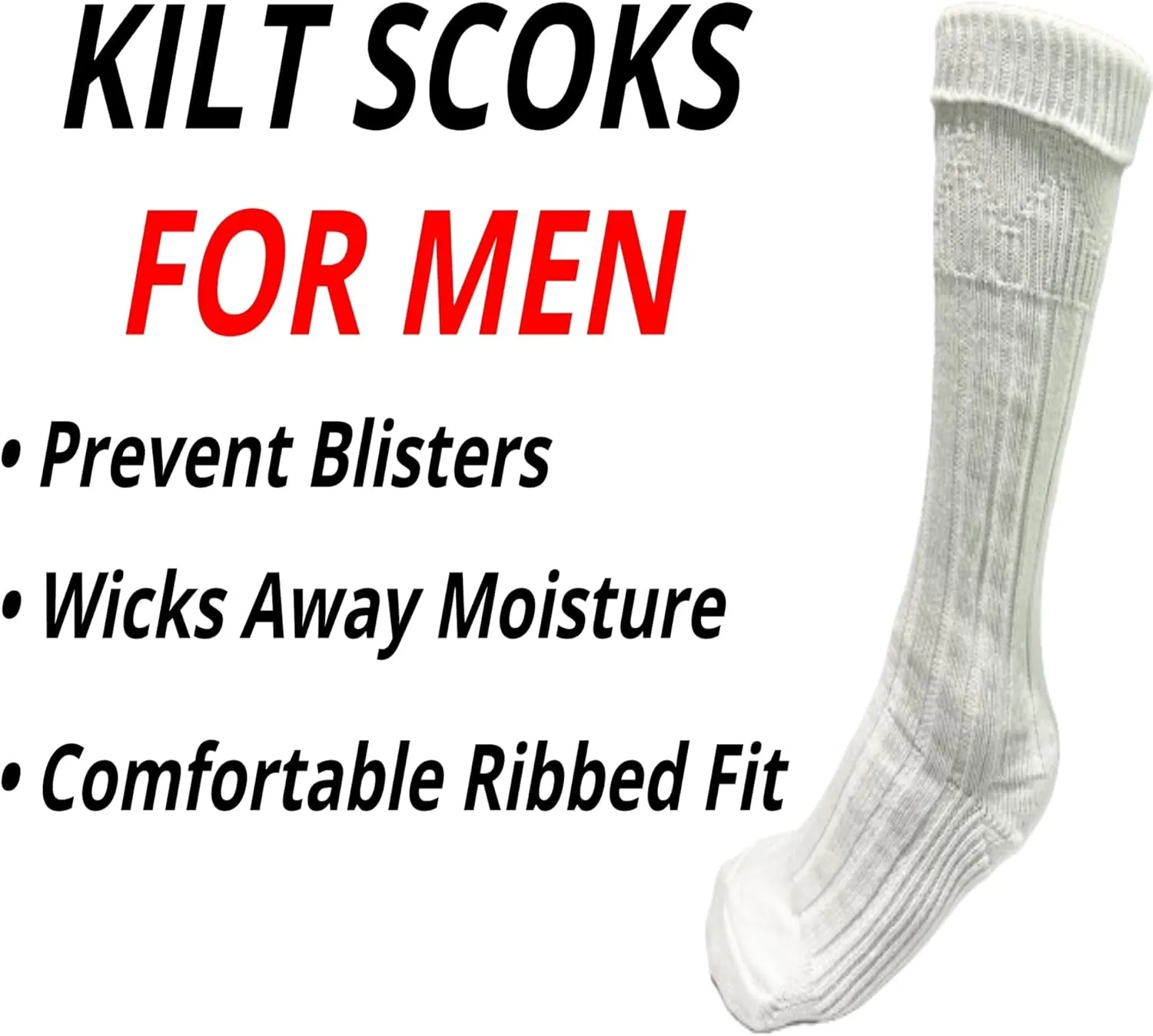 Mens Traditional Scottish Kilt Hose,Scottish Ribbed Socks For Mens Wool Blend Cuff Over Your Kilt Hose
