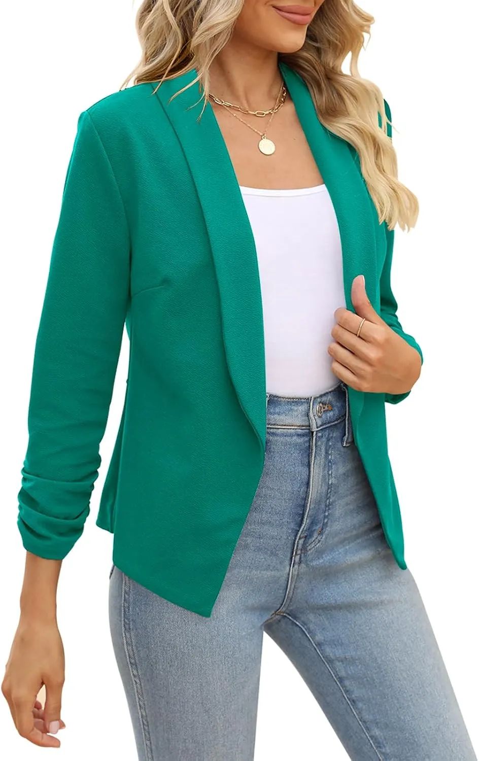 POGTMM Women 3/4 Sleeve Blazer Open Front Cardigan Jacket Work Office Blazer
