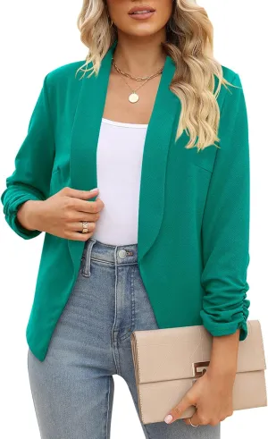 POGTMM Women 3/4 Sleeve Blazer Open Front Cardigan Jacket Work Office Blazer