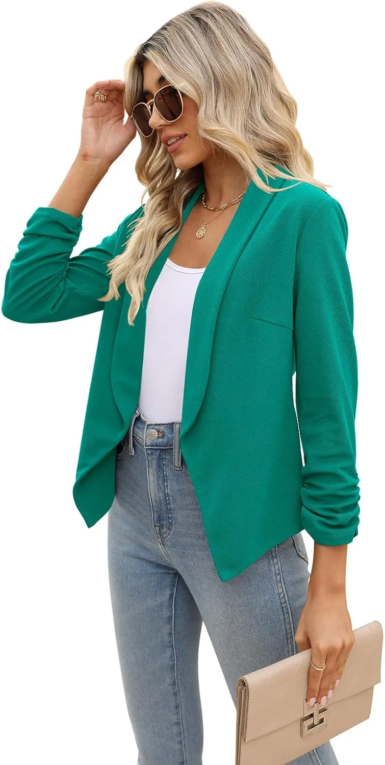 POGTMM Women 3/4 Sleeve Blazer Open Front Cardigan Jacket Work Office Blazer