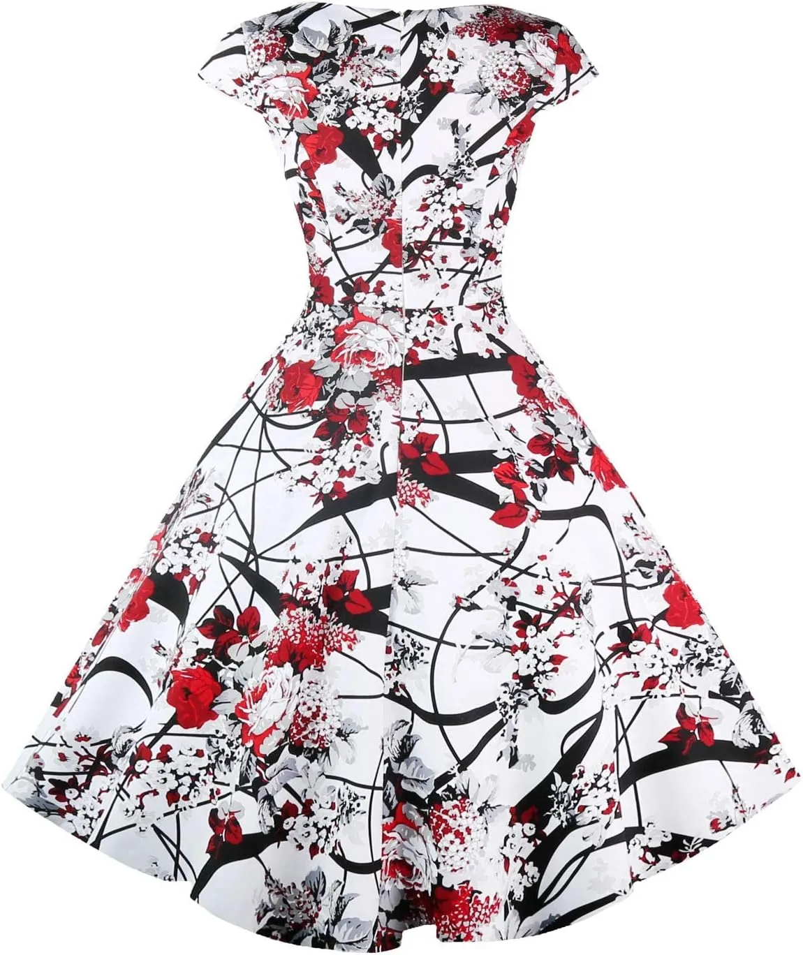 PUKAVT Women's Cocktail Party Dress Cap Sleeve 1950 Retro Swing Dress with Pockets