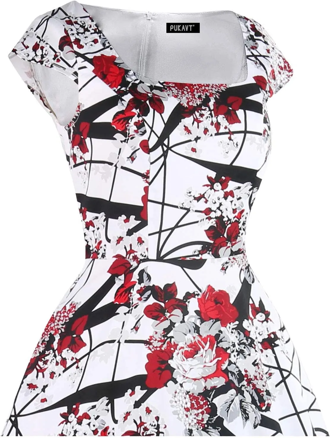 PUKAVT Women's Cocktail Party Dress Cap Sleeve 1950 Retro Swing Dress with Pockets