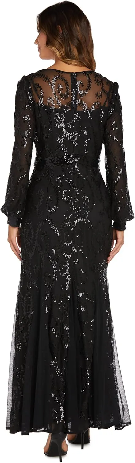 R&M Richards Womens Plus Sequined Surplice Evening Dress