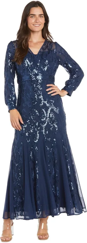 R&M Richards Womens Plus Sequined Surplice Evening Dress