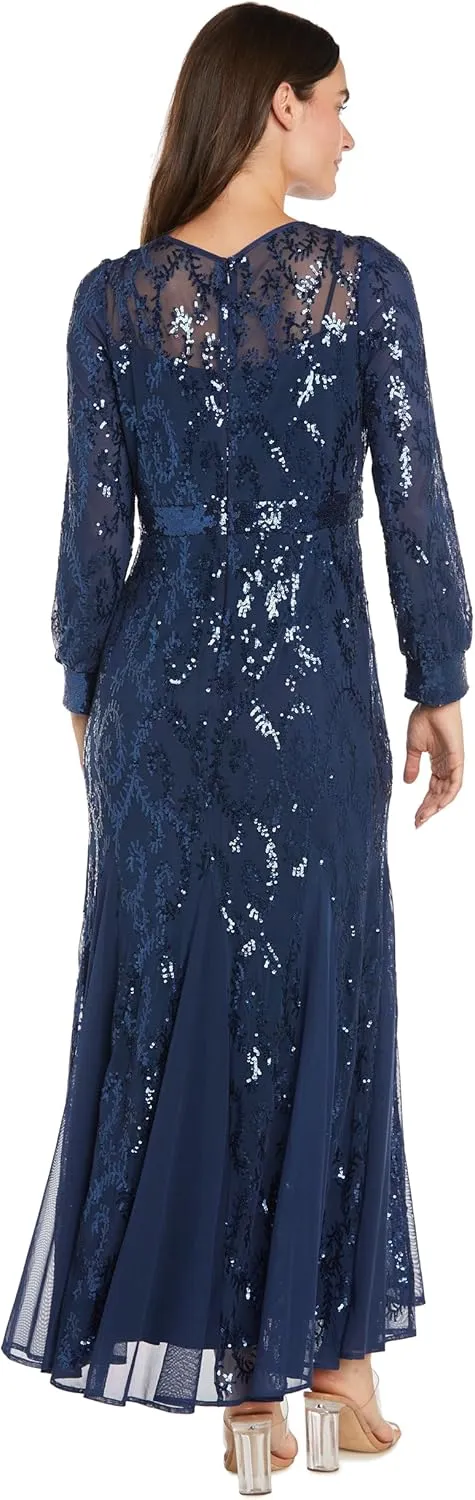 R&M Richards Womens Plus Sequined Surplice Evening Dress