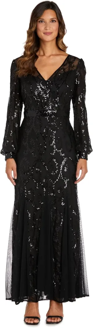 R&M Richards Womens Plus Sequined Surplice Evening Dress