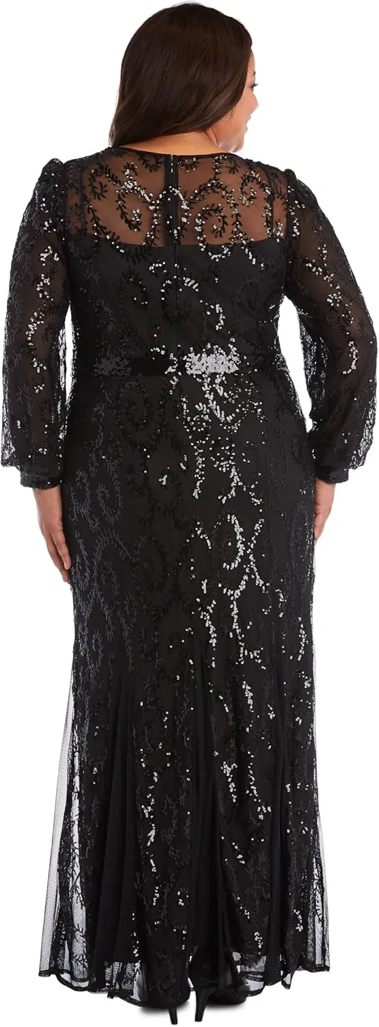 R&M Richards Womens Plus Sequined Surplice Evening Dress
