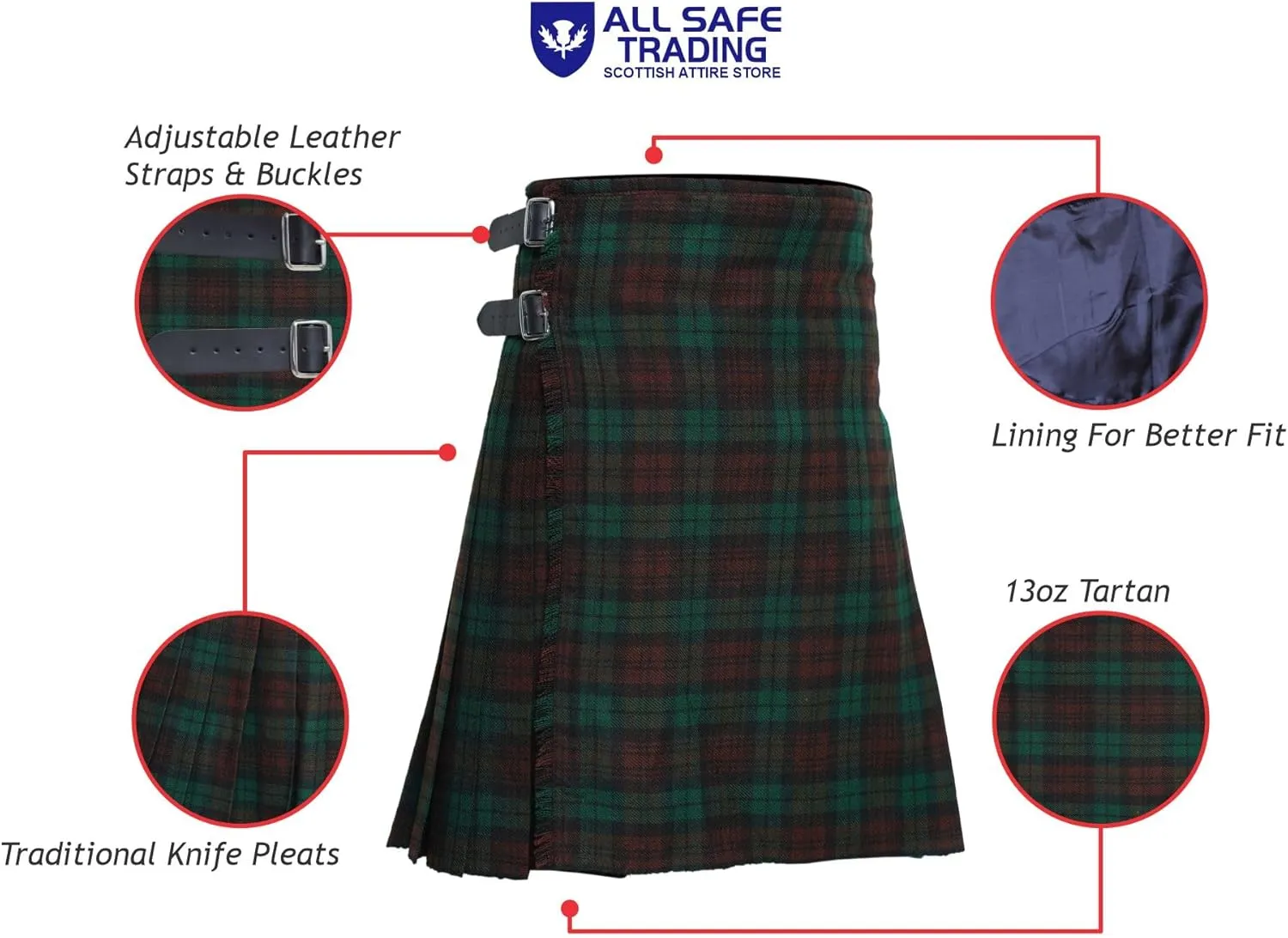 Scottish Men's 8 Yard Tartan Kilt, Highland Wedding Kilt
