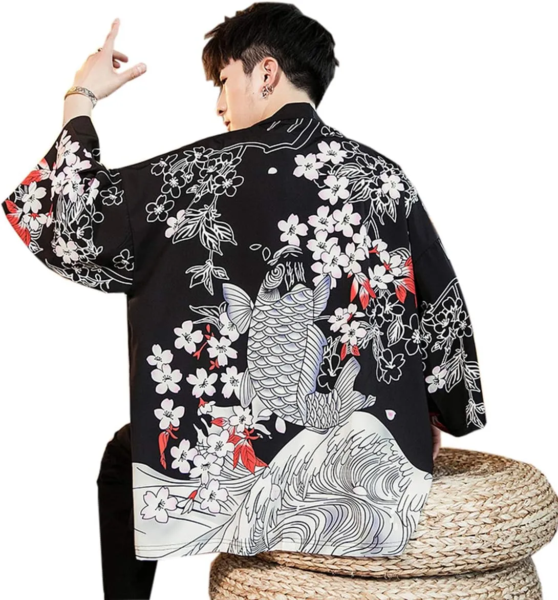 Seidarise Men's Haori Jacket Kimono Cardigan Yukata Noragi Happi Coat